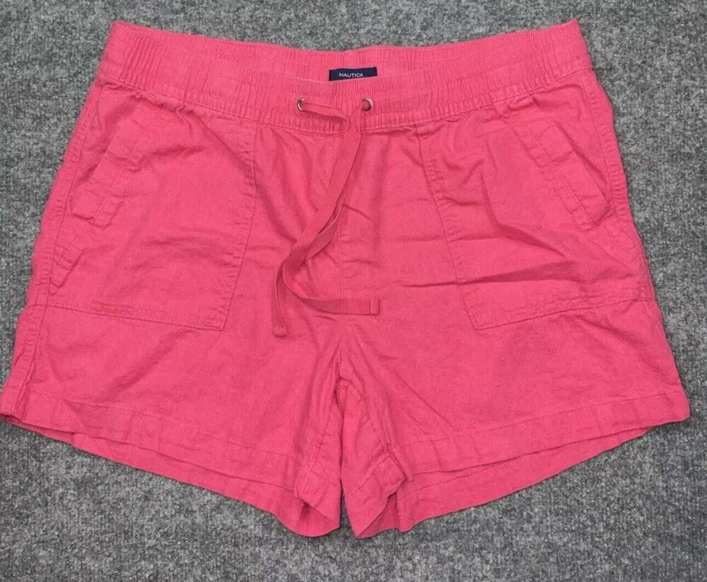 Nautica Women’s Pink Shorts Linen Blend Pull on Drawtring Pockets Casual Medium